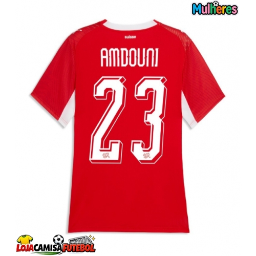 Camisa de Futebol Suíça Zeki Amdouni #23 Equipamento Principal Mulheres Mundo 2026 Manga Curta